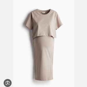 H&M Maternity Bone Beige Cropped T-Shirt and Skirt Set Large